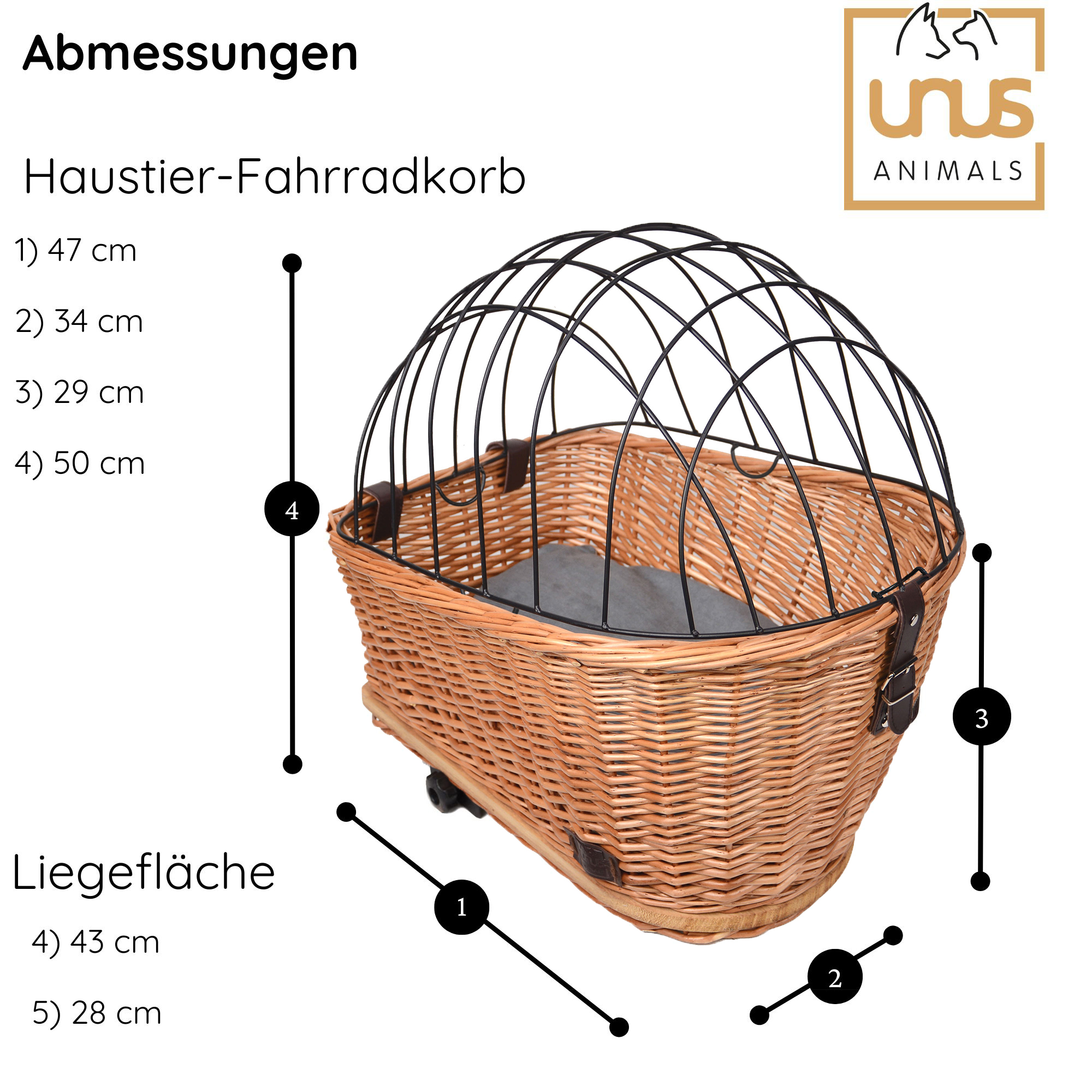 UNUS&reg; Fahrradkorb Weide Haustier für hinten oval mit Gitter Korb Weide