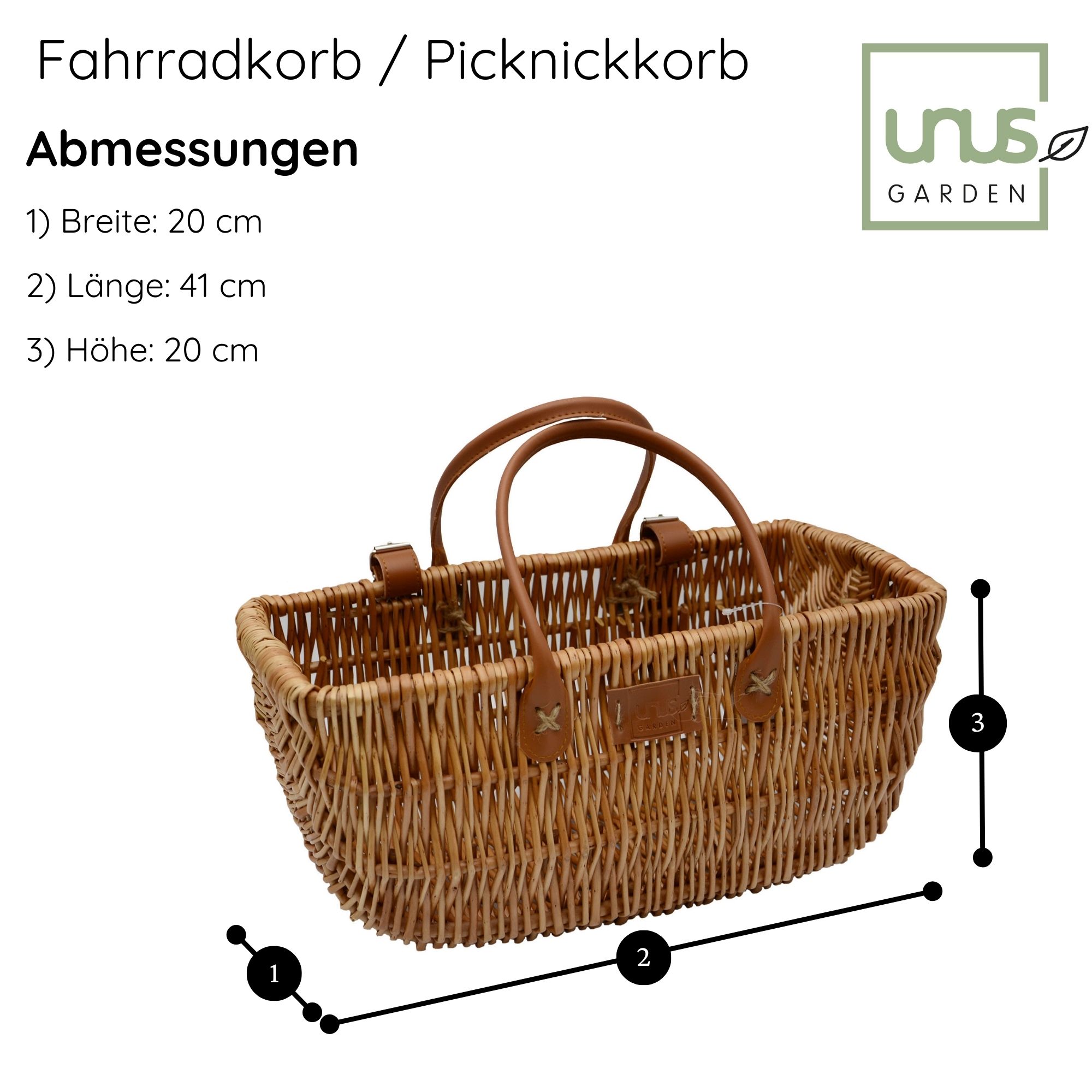 UNUS GARDEN Rustikaler Fahrradkorb Weidenkorb Fahrrad vorne hinten Einkaufskorb