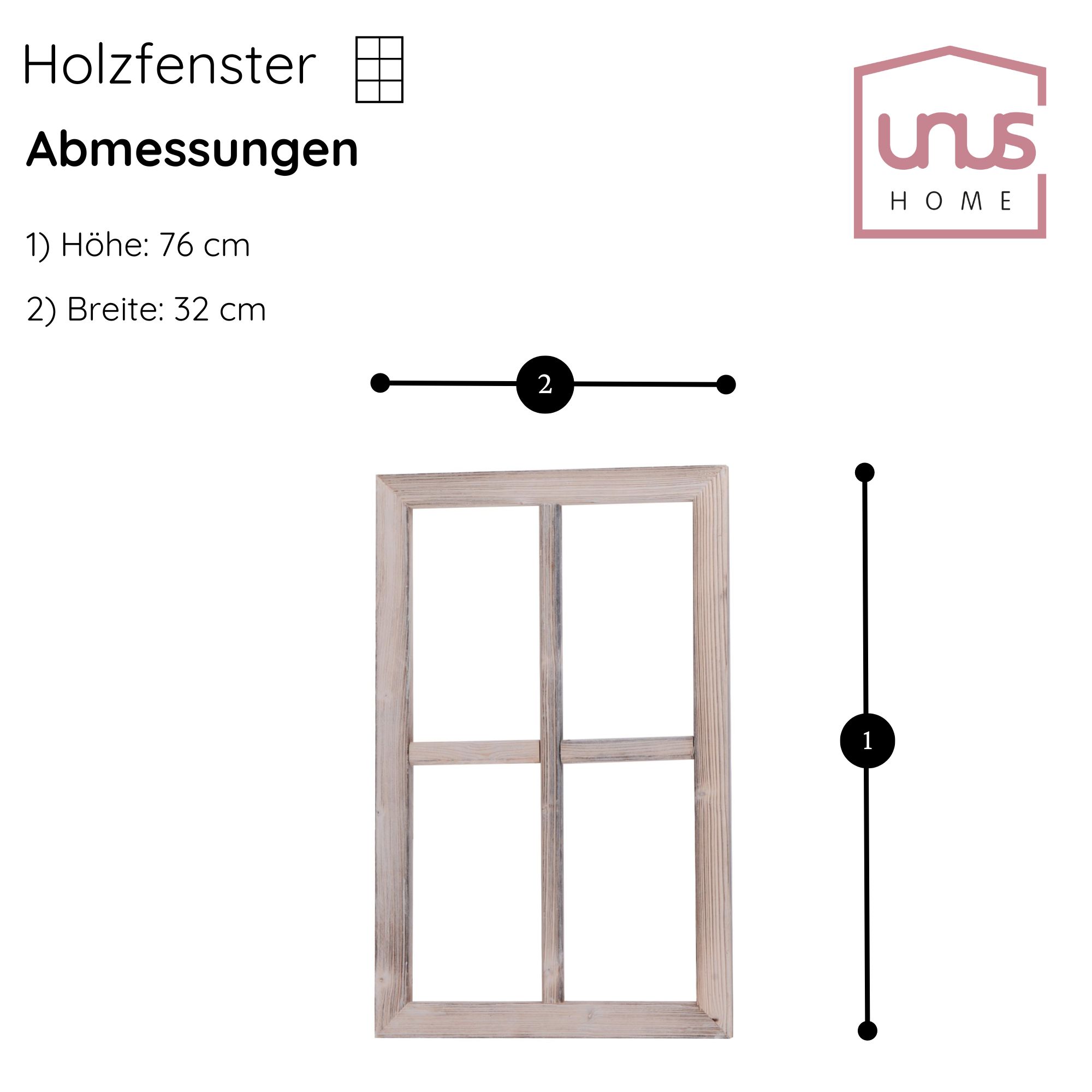 UNUS Deko Fenster Holz Fensterrahmen Vintage Holzfenster Shabby Wanddeko